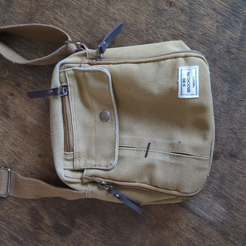 Khaki canvas shoulder bag - Picture 2 of 7